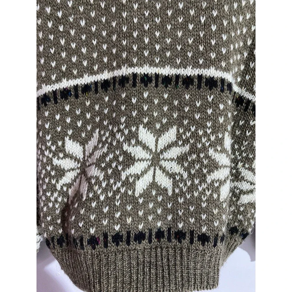 Vintage‎ Catamount Trail Cardigan Sweater L Tan Wool Fair Isle Grandma Cabincore